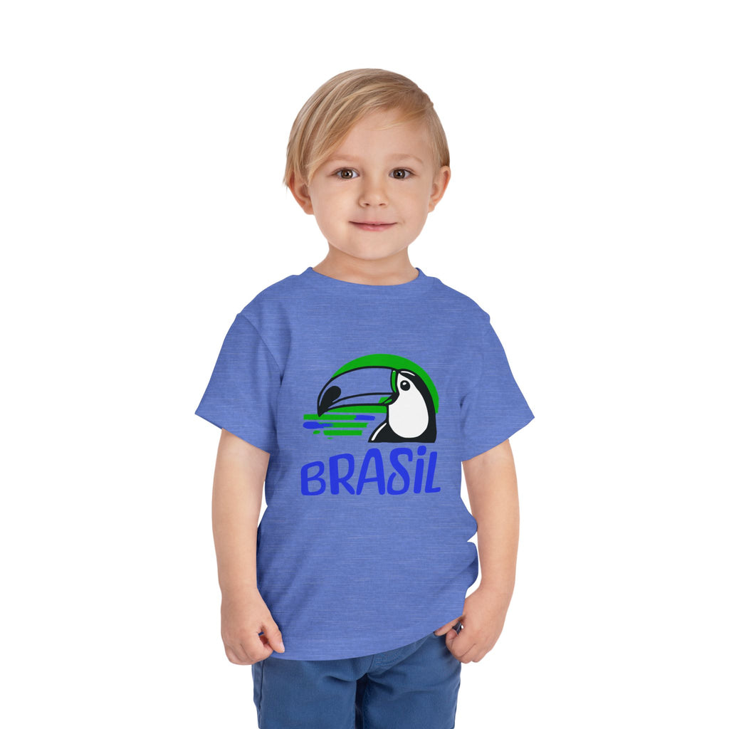 Brazilian-American Crianças T-Shirt - Toucan Design on Amarelo - Celebrate Brazilian Roots Toddler Short Sleeve Tee