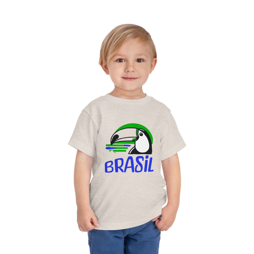 Brazilian-American Crianças T-Shirt - Toucan Design on Amarelo - Celebrate Brazilian Roots Toddler Short Sleeve Tee