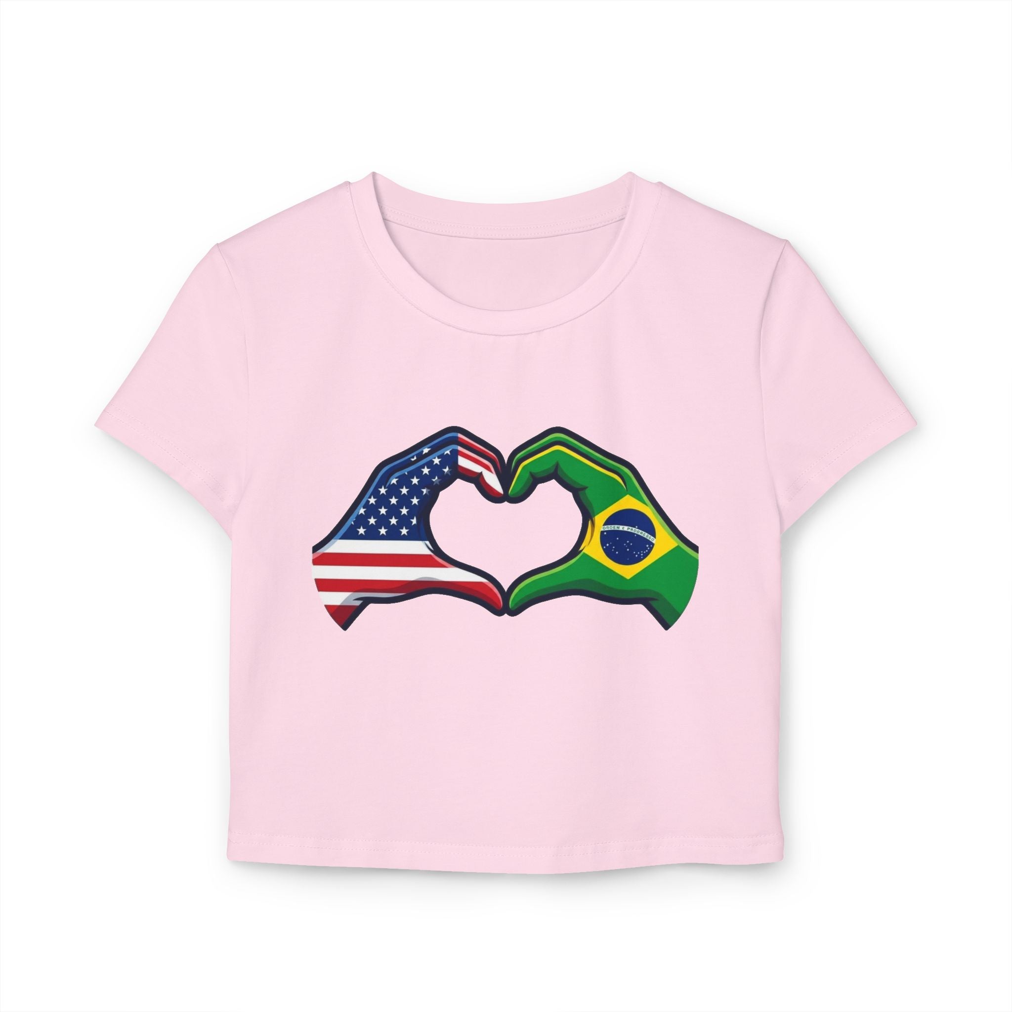 Baby Tee, USA Brazil Heart Hands, Cropped Graphic Top