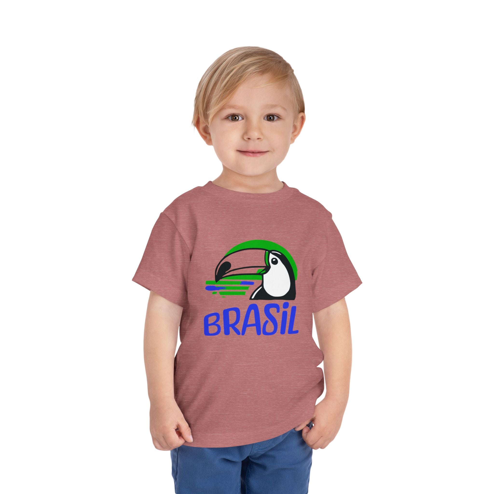 Brazilian-American Crianças T-Shirt - Toucan Design on Amarelo - Celebrate Brazilian Roots Toddler Short Sleeve Tee