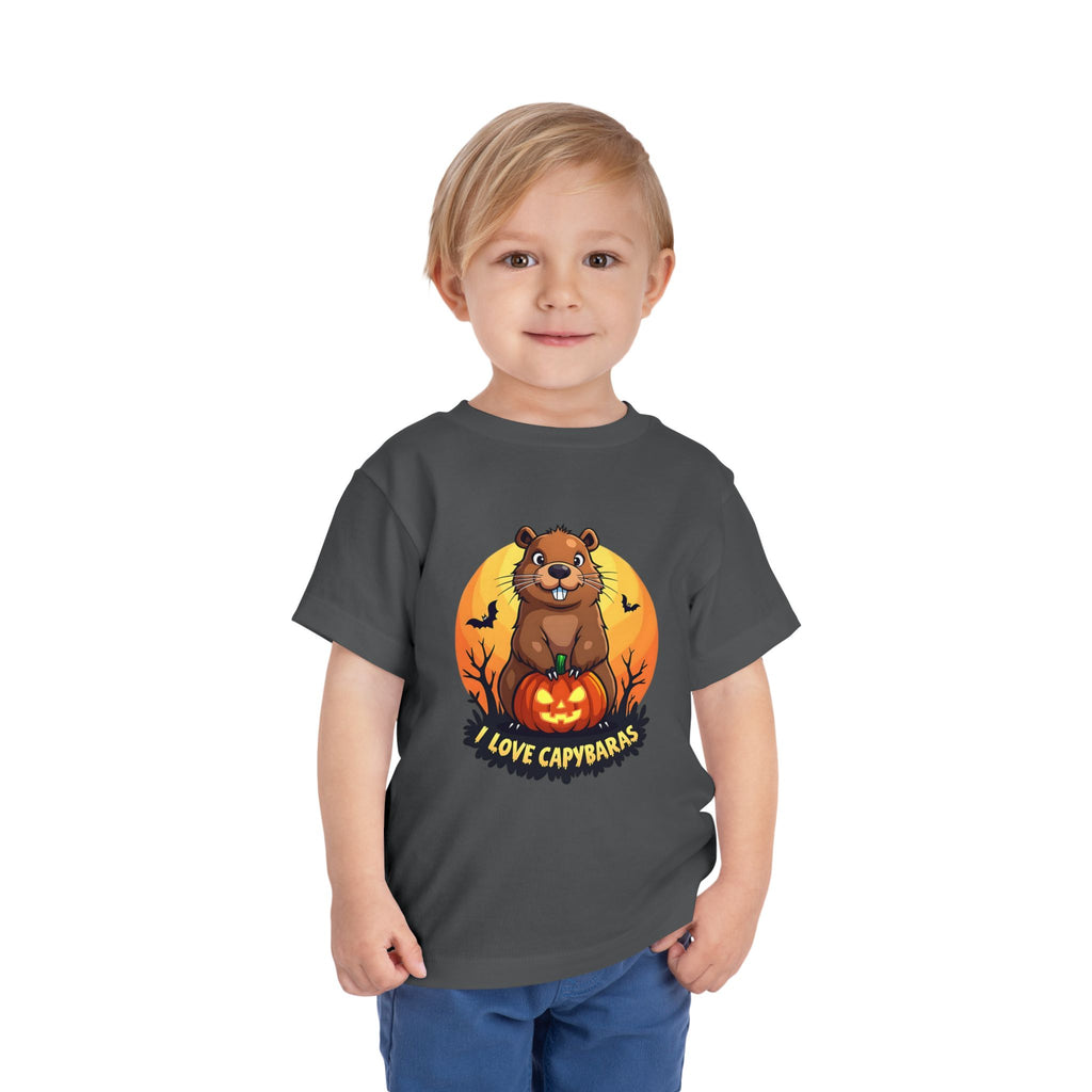 Toddler Halloween Tee with Capybara, Cute Kids Shirt, Fall Fashion, Trick or Treat Outfit, Animal Lover Gift, Spooky Season Apparel