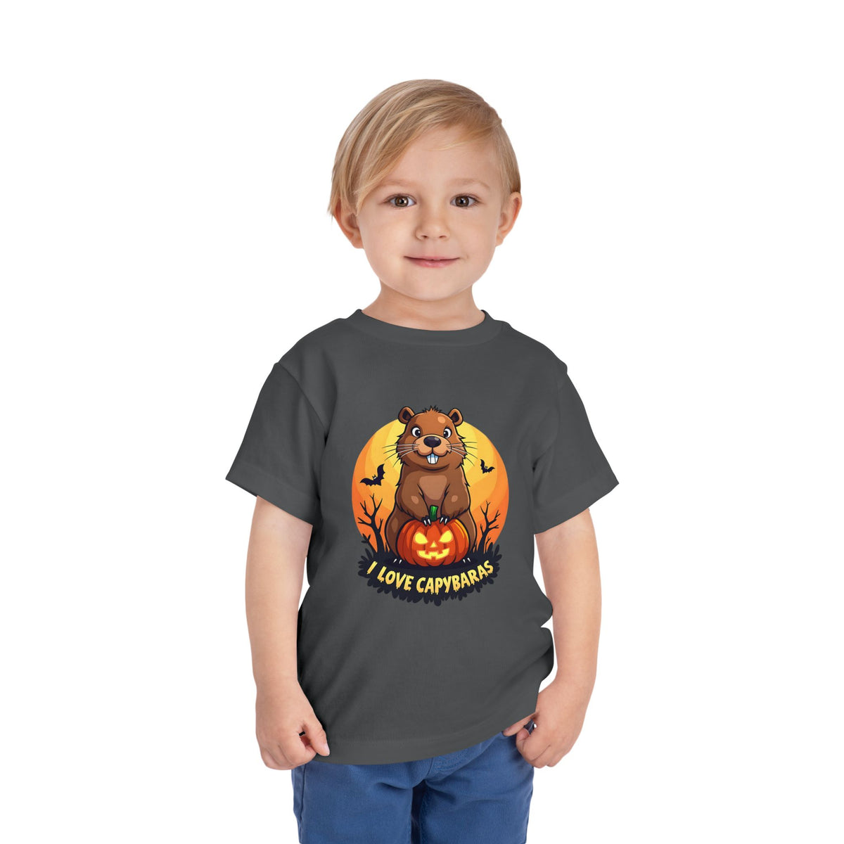 Toddler Halloween Tee with Capybara, Cute Kids Shirt, Fall Fashion, Trick or Treat Outfit, Animal Lover Gift, Spooky Season Apparel