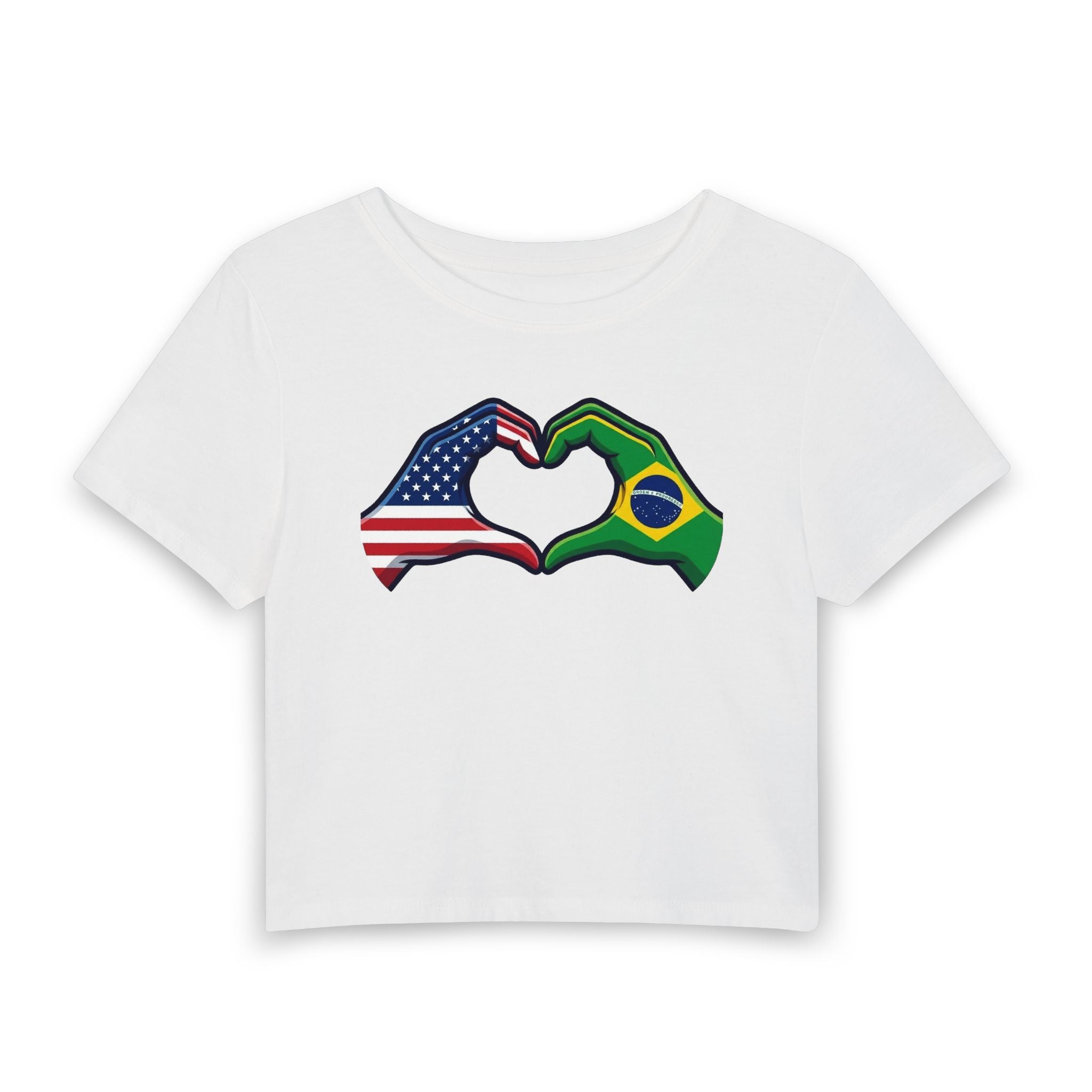 USA Brazil Heart Hands Baby Tee | Cropped Graphic Top