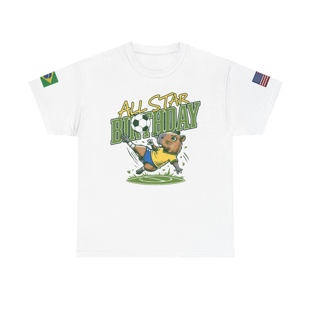 Personalized Soccer Birthday Tee All Star Capybara Kicking Ball with Custom Name