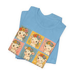 Cute Floral Cow Grid T-Shirt — Kawaii Calf Graphic Tee