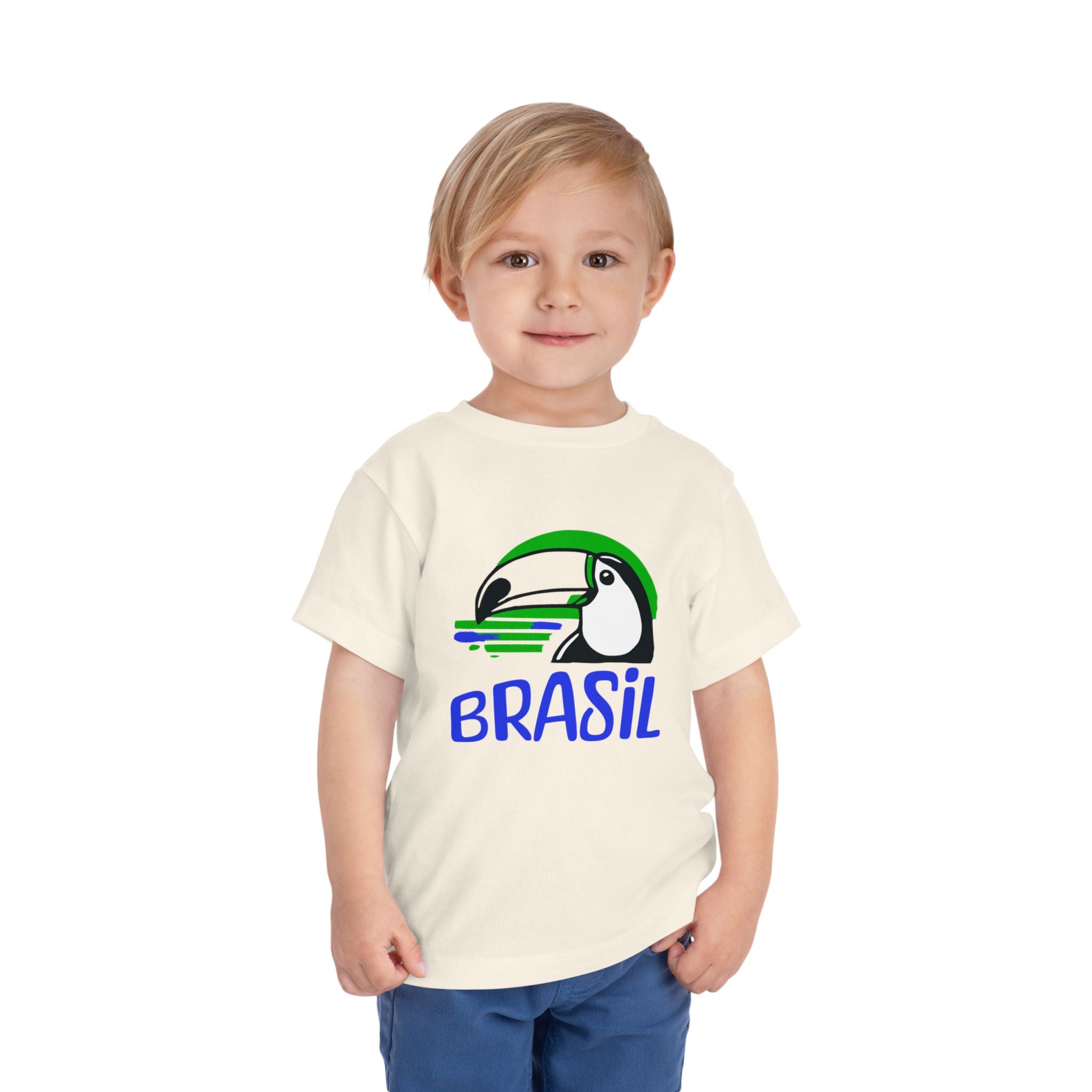 Brazilian-American Crianças T-Shirt - Toucan Design on Amarelo - Celebrate Brazilian Roots Toddler Short Sleeve Tee