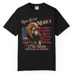 Black t-shirt with an eagle and American flag design on a white background