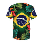 Brazil Flag Tropical Floral Unisex Cut & Sew Tee, Men Women Brazilian Culture Carnival World Cup Rio Shirt, Lightweight Breathable Vibrant