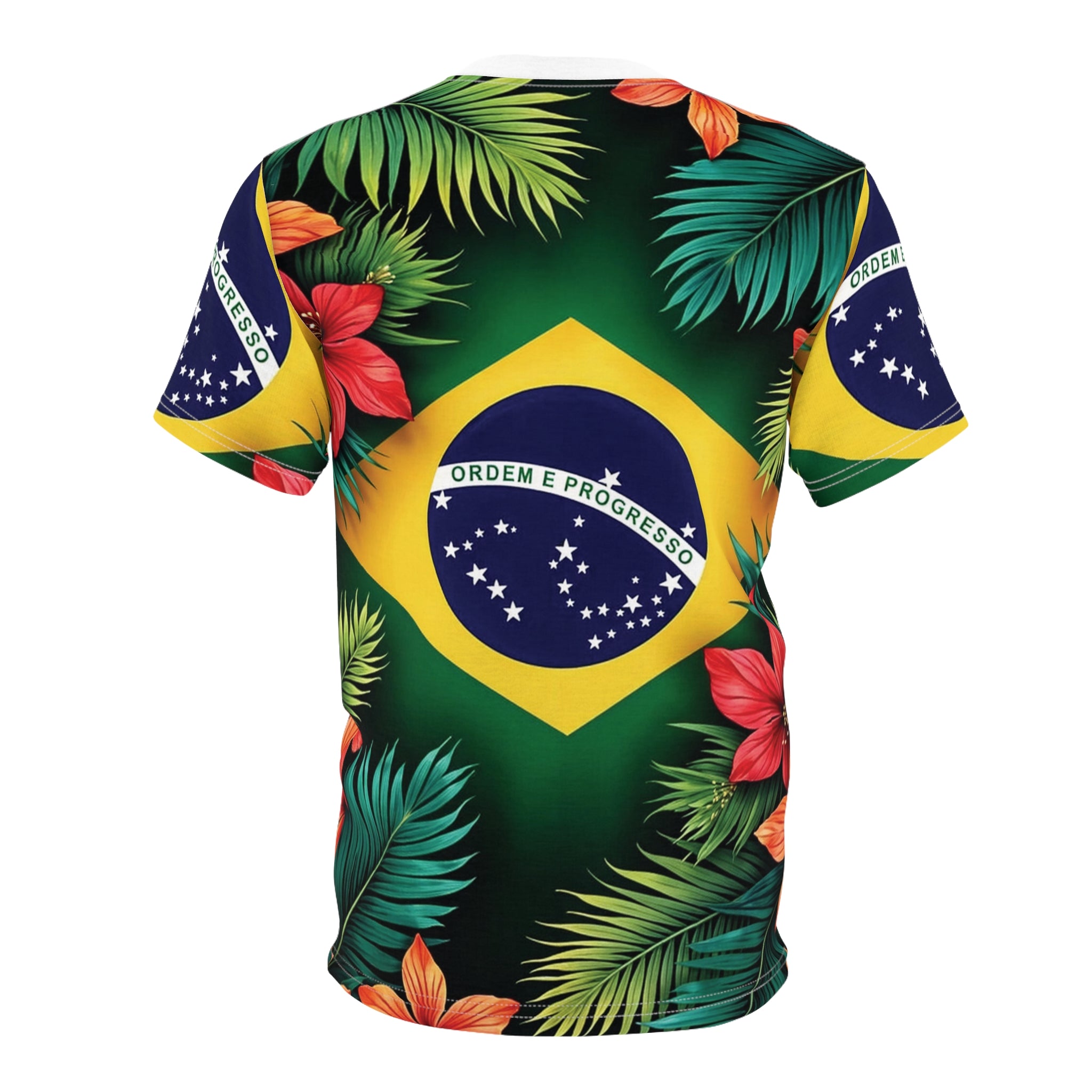 Brazil Flag Tropical Floral Unisex Cut & Sew Tee, Men Women Brazilian Culture Carnival World Cup Rio Shirt, Lightweight Breathable Vibrant