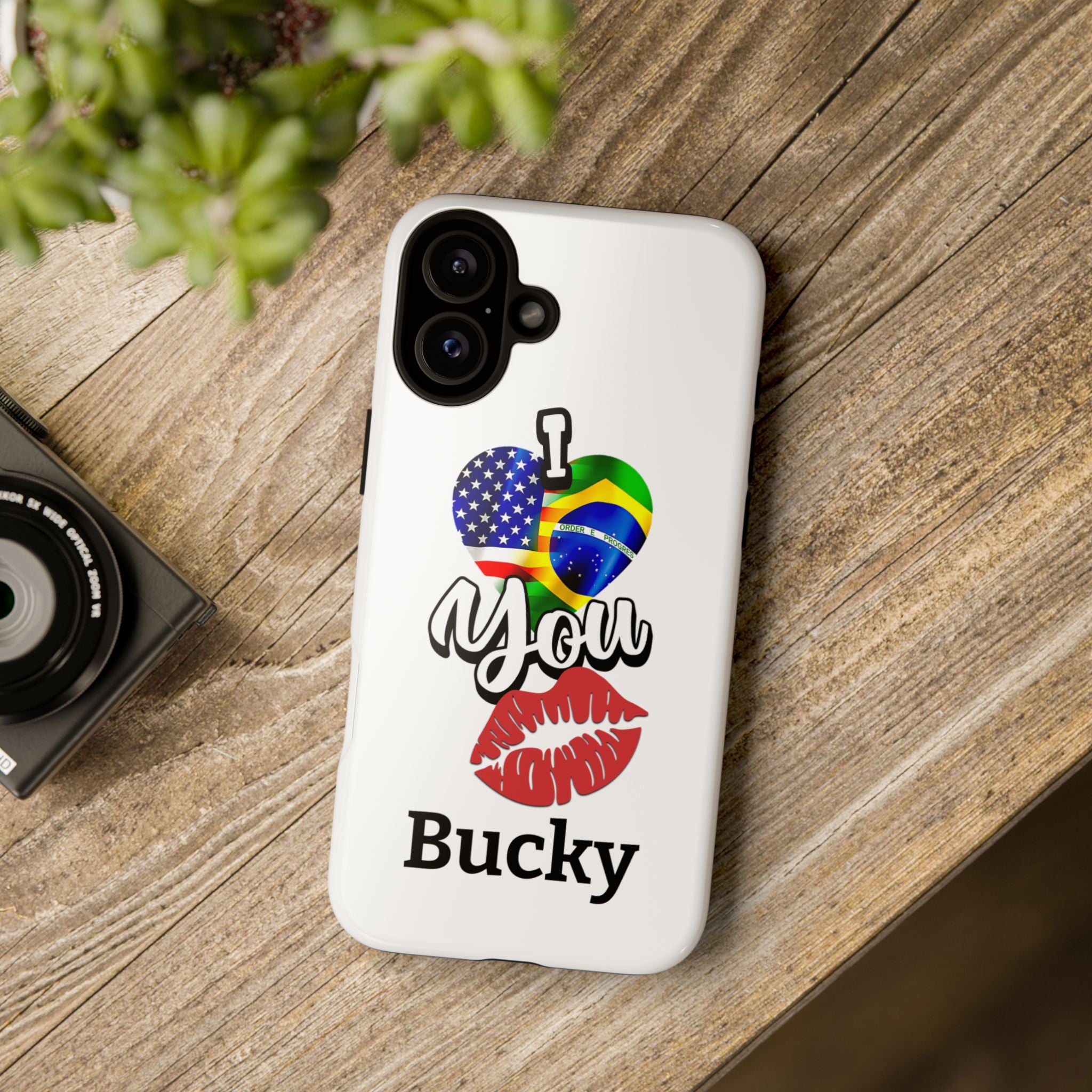 iPhone Case, Brazil USA Love Heart Kiss, Brazilian American Couple Gift
