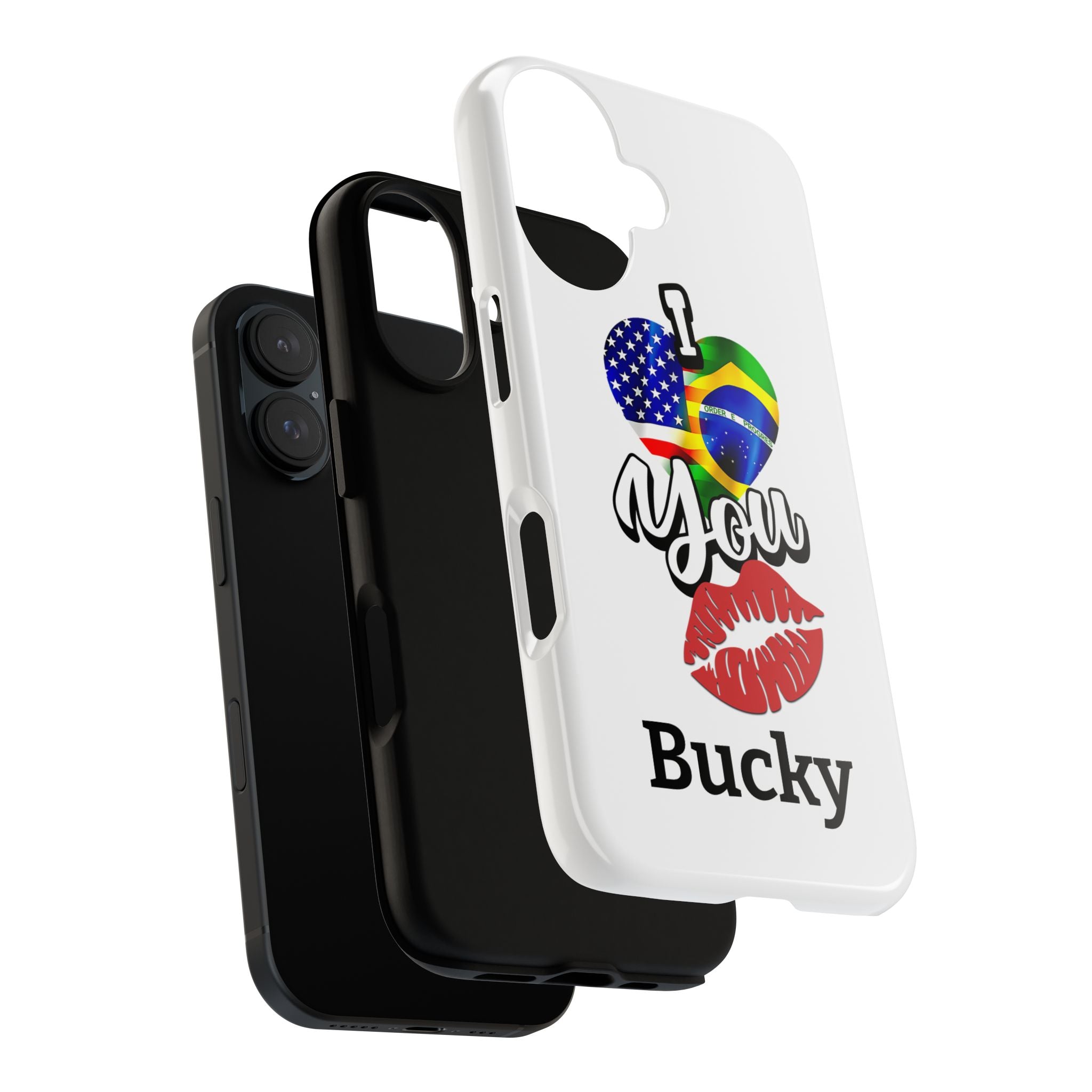 iPhone Case, Brazil USA Love Heart Kiss, Brazilian American Couple Gift