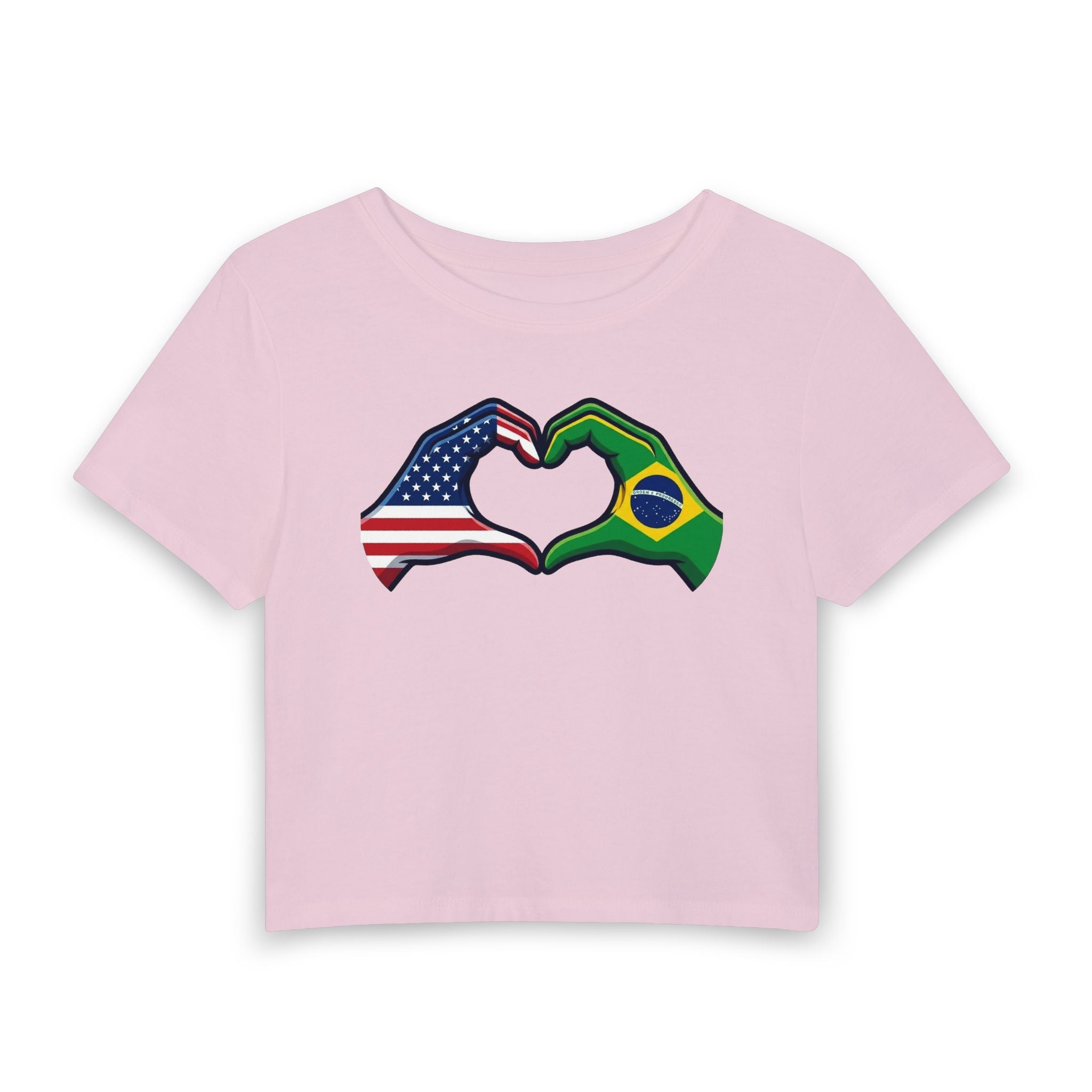USA Brazil Heart Hands Baby Tee | Cropped Graphic Top