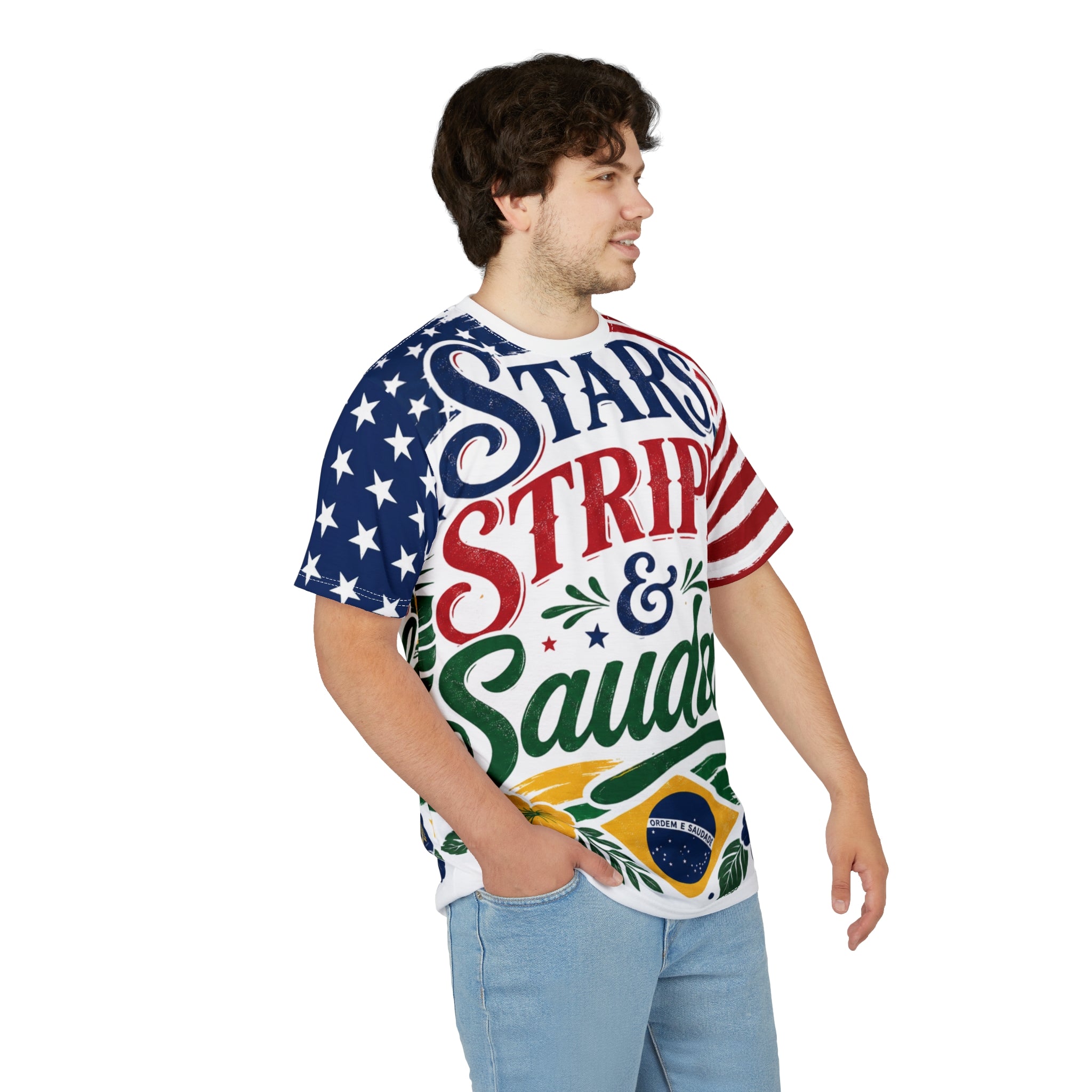 Stars, Stripes & Saudade All-Over Print Tee | Brazil USA Shirt