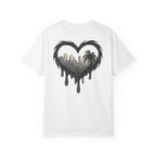 Dripping heart skyline t shirt palm tree cityscape graphic tee urban sketch art shirt bohemian summer style graphic heart shirt