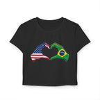 Baby Tee, USA Brazil Heart Hands, Cropped Graphic Top