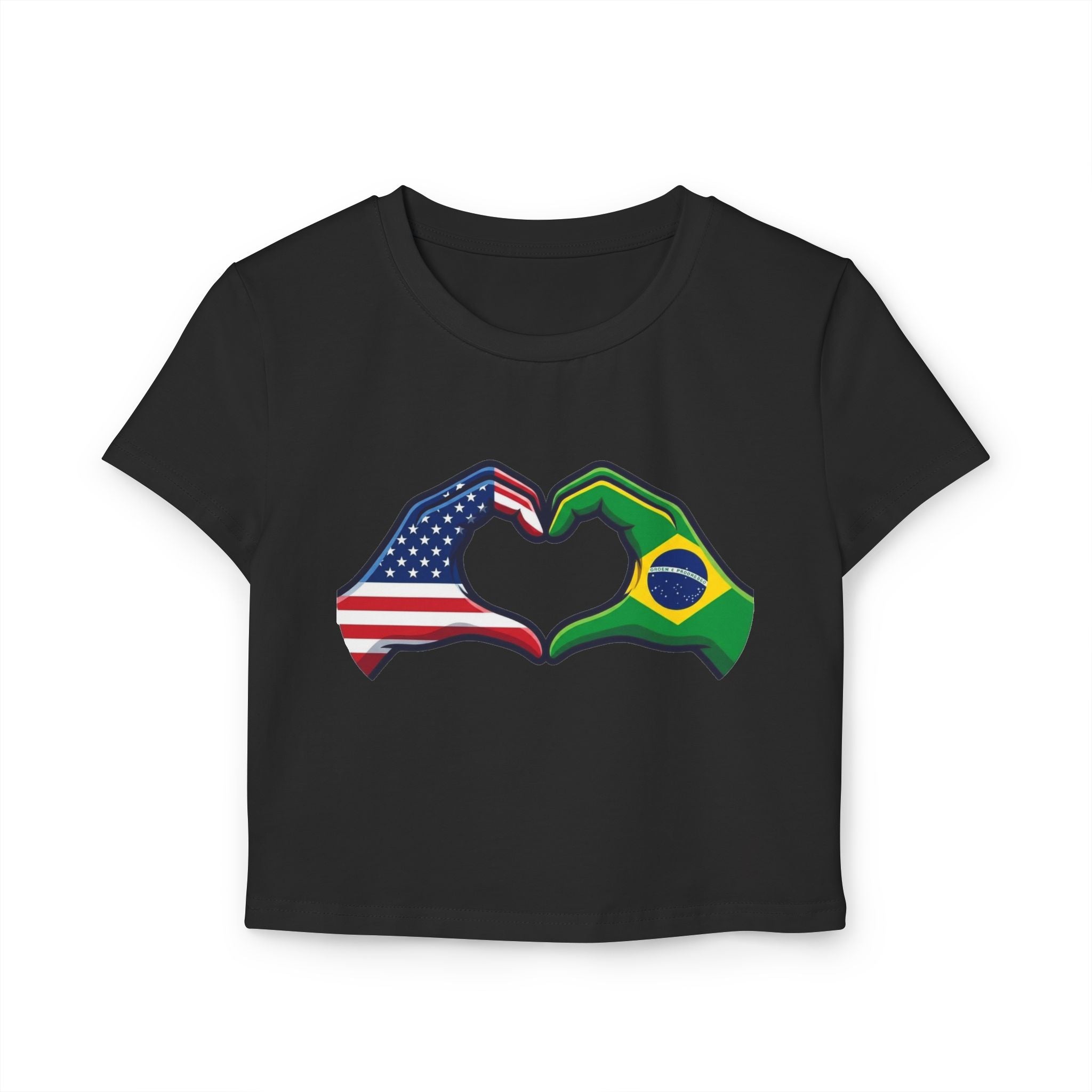 Baby Tee, USA Brazil Heart Hands, Cropped Graphic Top