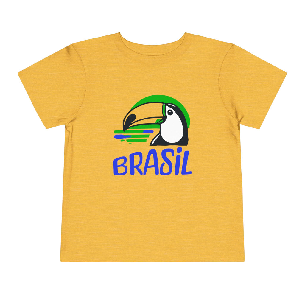 Brazilian-American Crianças T-Shirt - Toucan Design on Amarelo - Celebrate Brazilian Roots Toddler Short Sleeve Tee