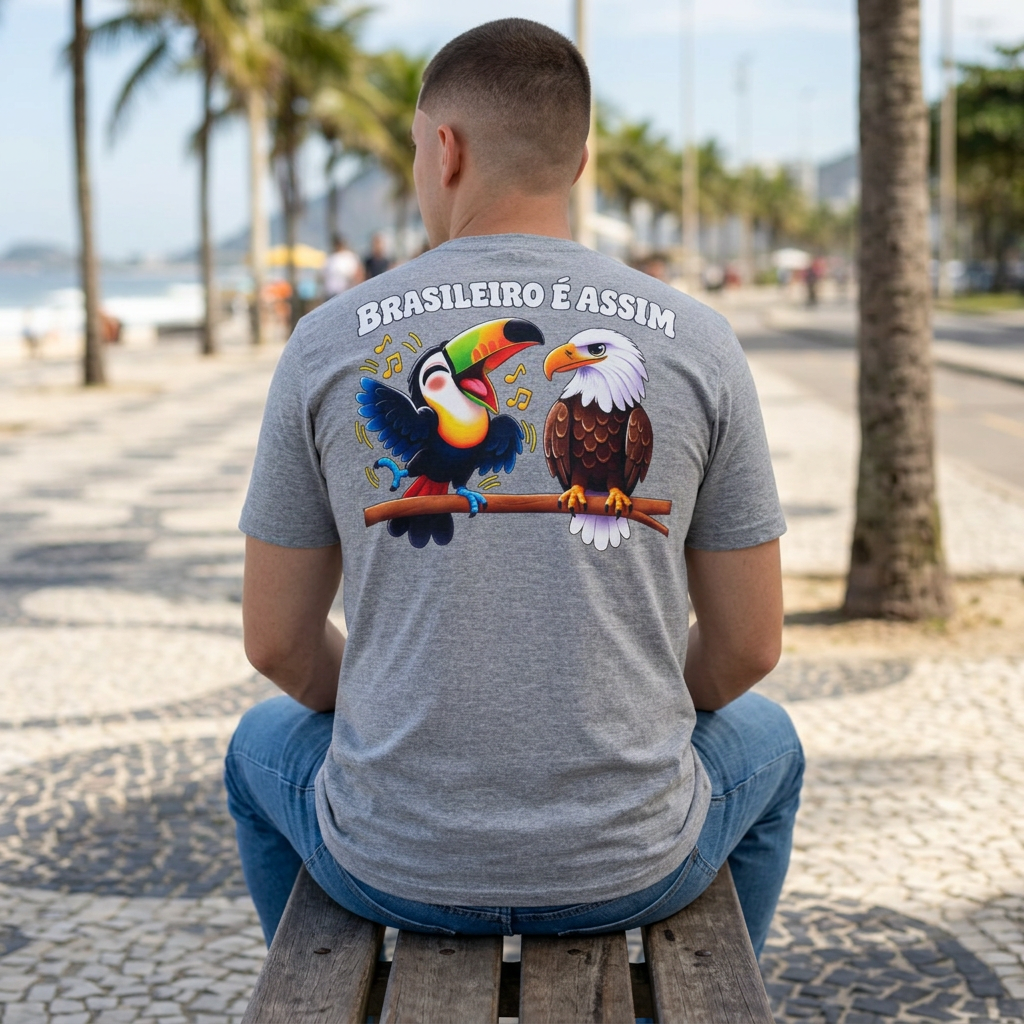 Ziane Brazil Brasileiro É Assim tee in Athletic Heather — back artwork
