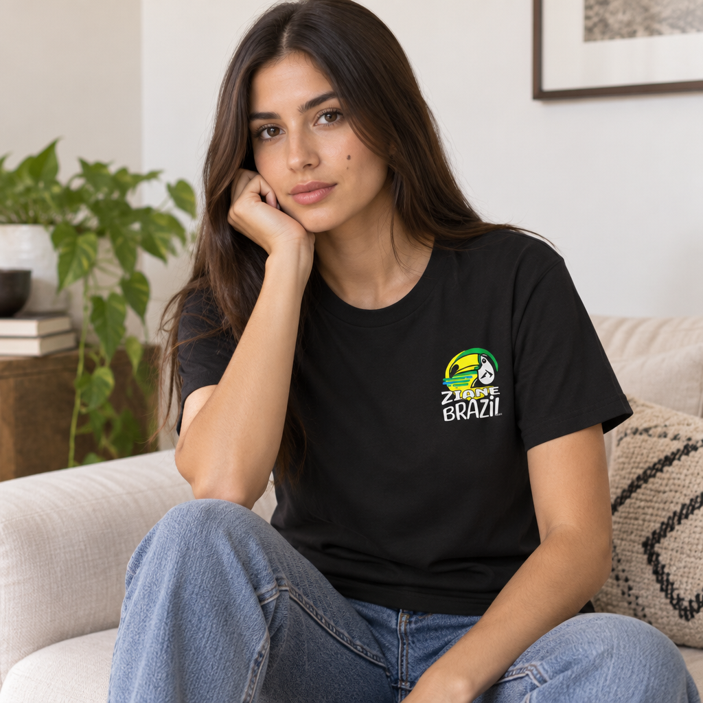 Ziane Brazil Brasileiro É Assim tee in Black — front left-chest logo
