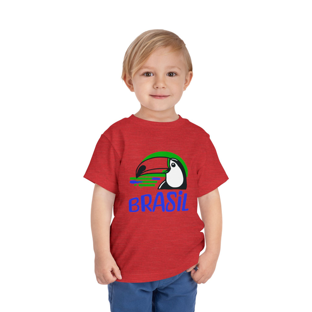 Brazilian-American Crianças T-Shirt - Toucan Design on Amarelo - Celebrate Brazilian Roots Toddler Short Sleeve Tee