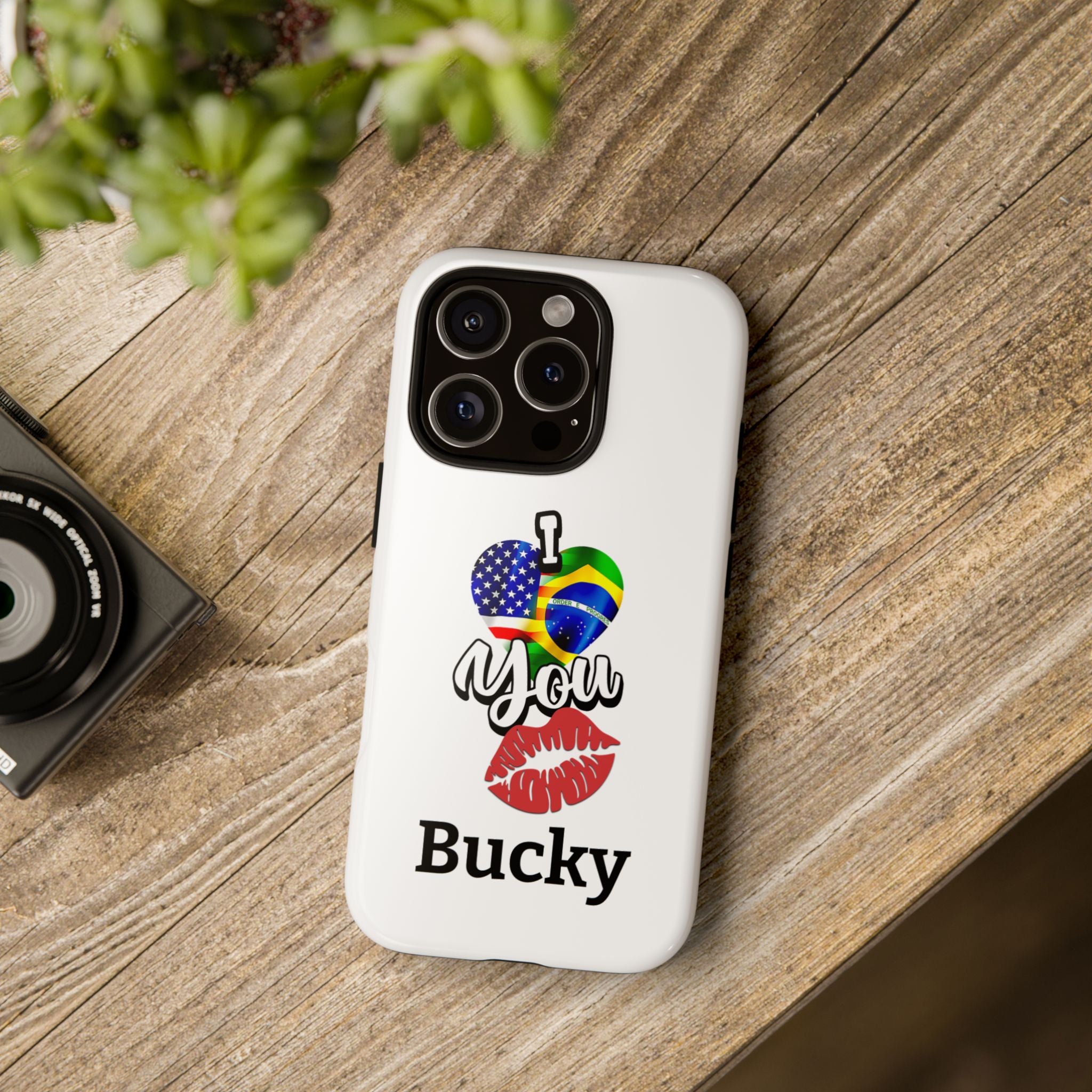 iPhone Case, Brazil USA Love Heart Kiss, Brazilian American Couple Gift