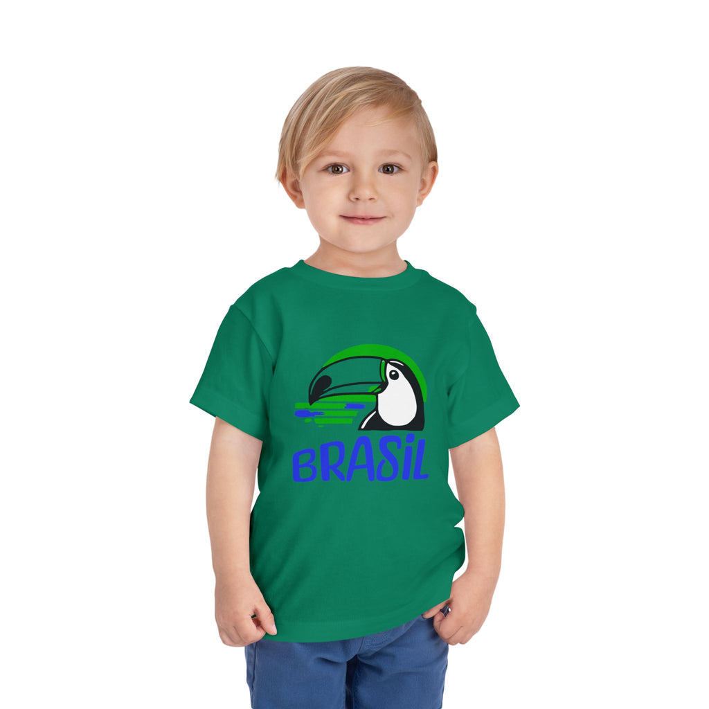 Brazilian-American Crianças T-Shirt - Toucan Design on Amarelo - Celebrate Brazilian Roots Toddler Short Sleeve Tee