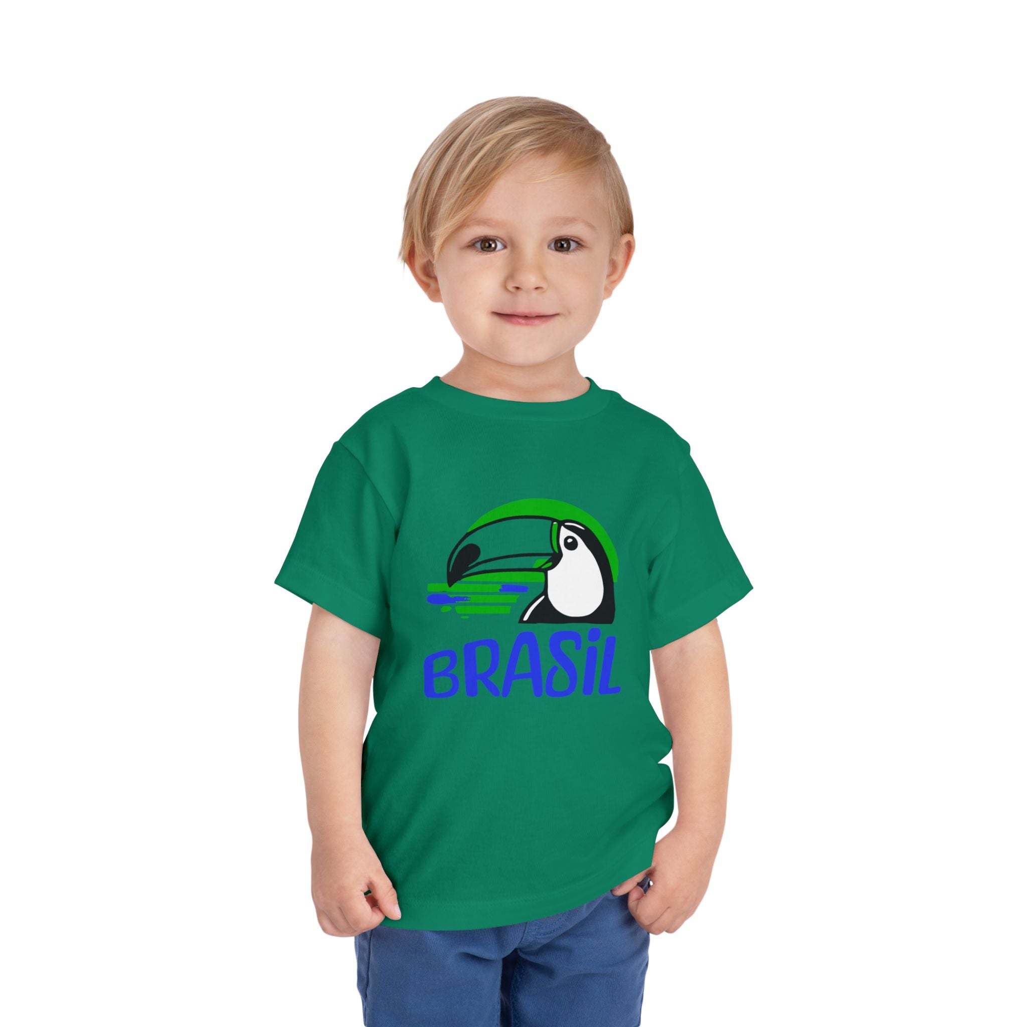 Brazilian-American Crianças T-Shirt - Toucan Design on Amarelo - Celebrate Brazilian Roots Toddler Short Sleeve Tee