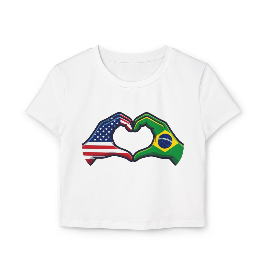 Baby Tee, USA Brazil Heart Hands, Cropped Graphic Top