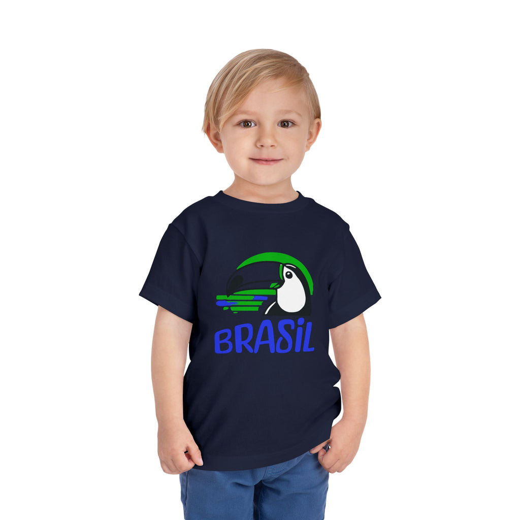 Brazilian-American Crianças T-Shirt - Toucan Design on Amarelo - Celebrate Brazilian Roots Toddler Short Sleeve Tee