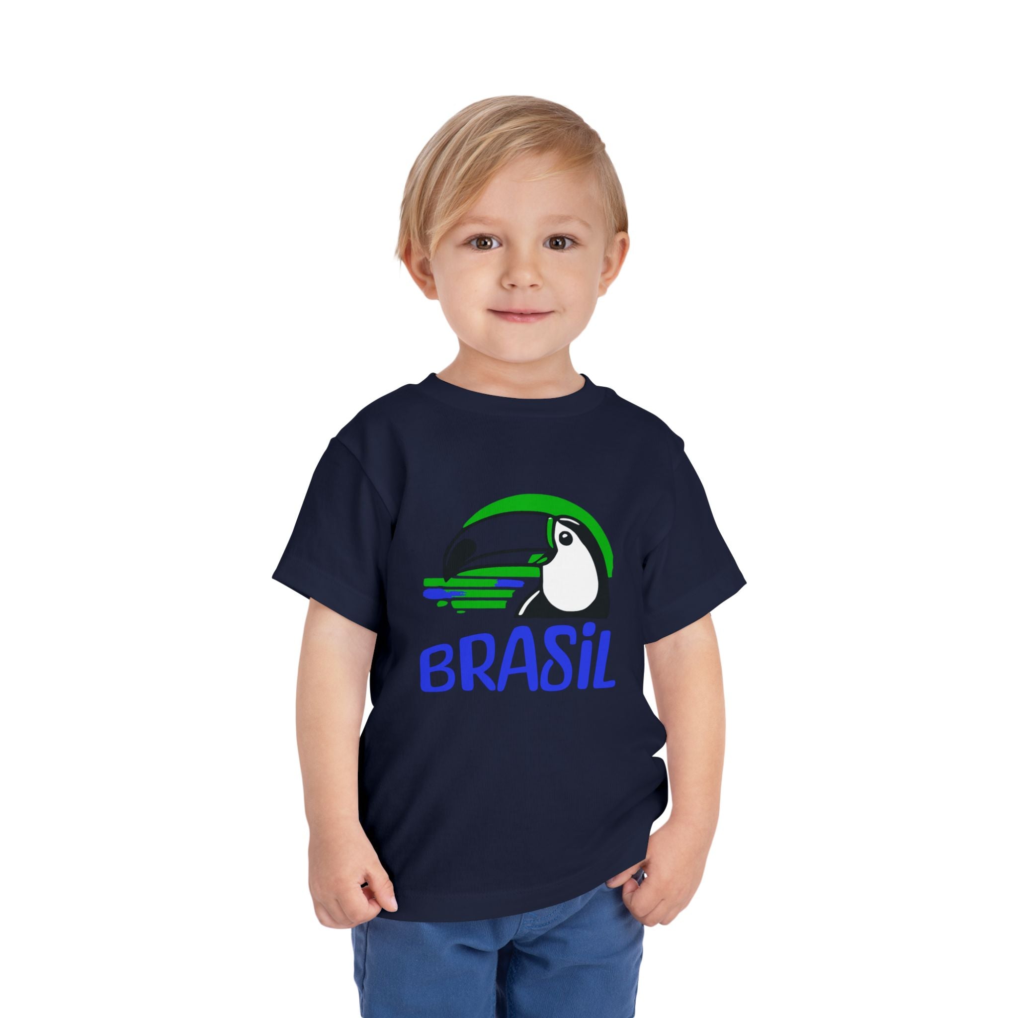 Brazilian-American Crianças T-Shirt - Toucan Design on Amarelo - Celebrate Brazilian Roots Toddler Short Sleeve Tee