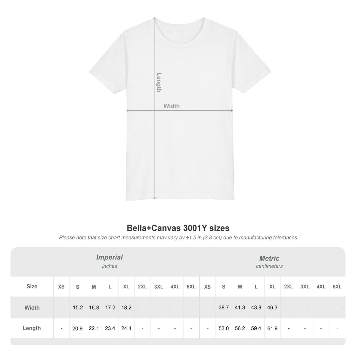 Bella+Canvas youth t-shirt size guide for Brazil USA 100% Cute kids tee
