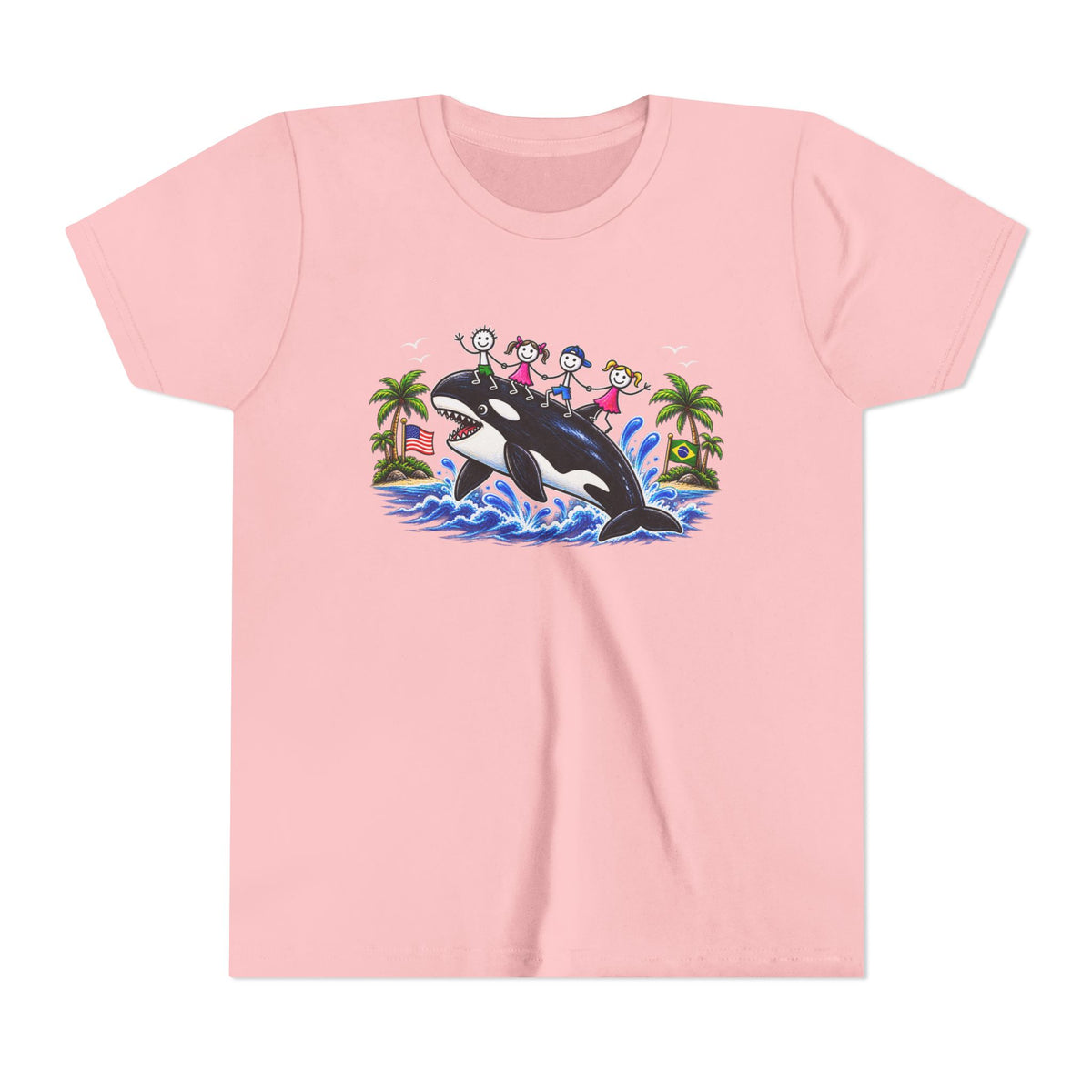 Kids orca whale beach t-shirt in pink