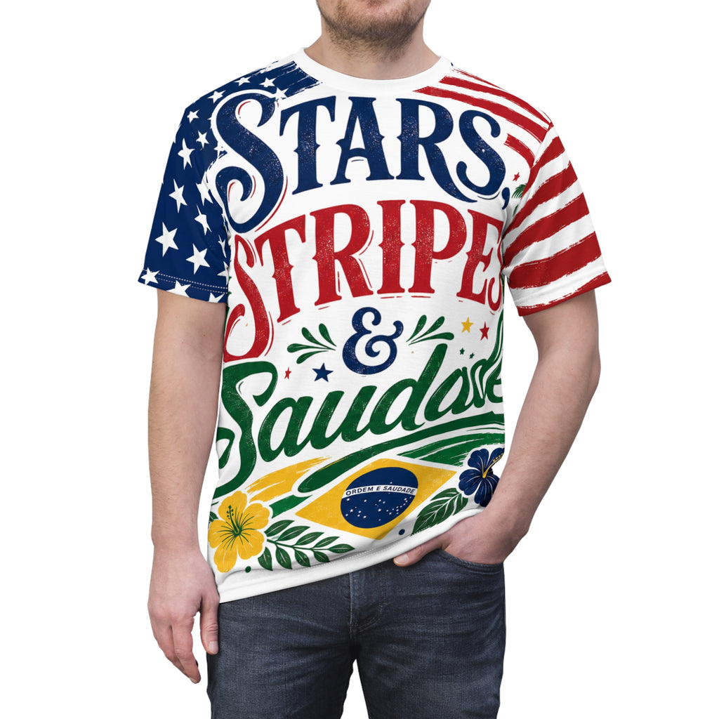 Stars, Stripes & Saudade All-Over Print Tee | Brazil USA Shirt