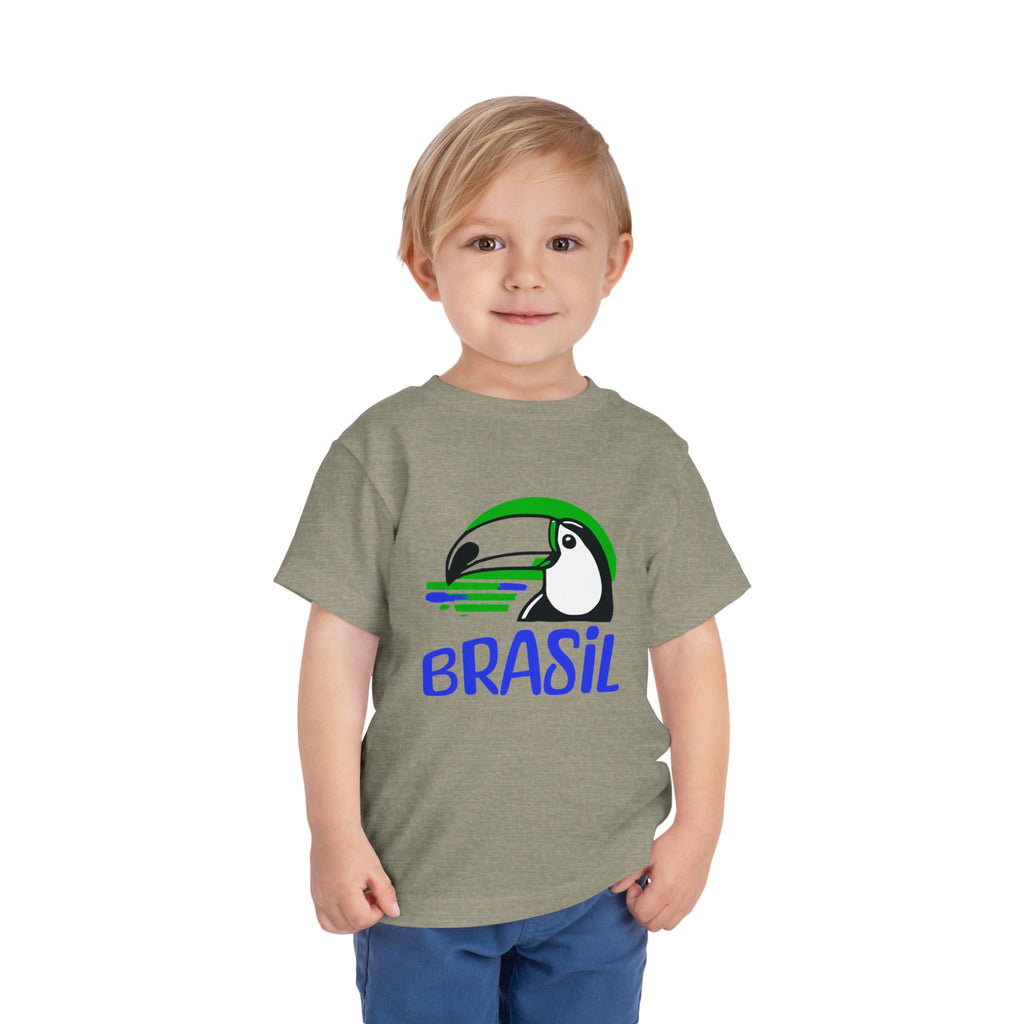 Brazilian-American Crianças T-Shirt - Toucan Design on Amarelo - Celebrate Brazilian Roots Toddler Short Sleeve Tee