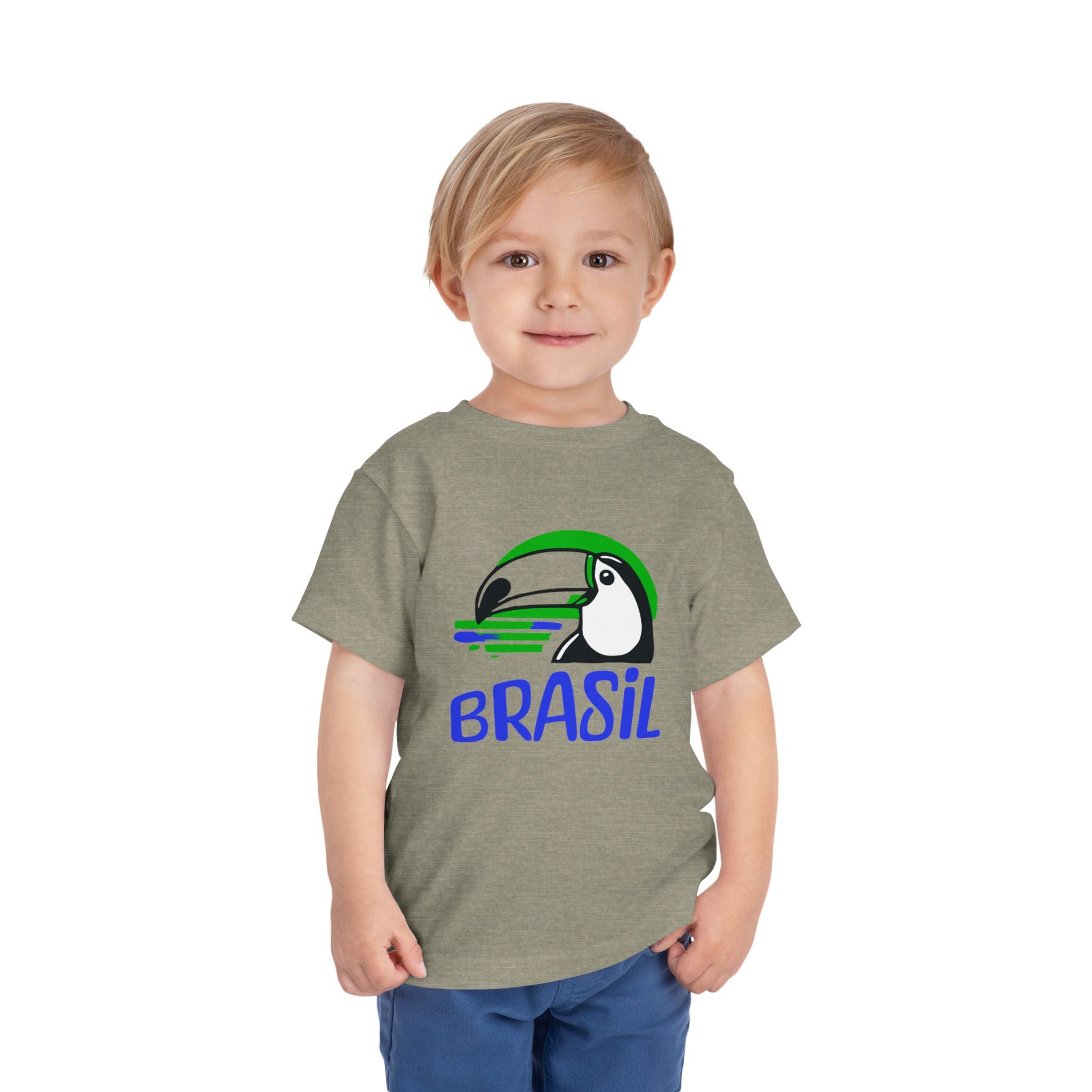 Brazilian-American Crianças T-Shirt - Toucan Design on Amarelo - Celebrate Brazilian Roots Toddler Short Sleeve Tee