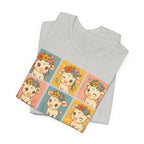 Cute Floral Cow Grid T-Shirt — Kawaii Calf Graphic Tee