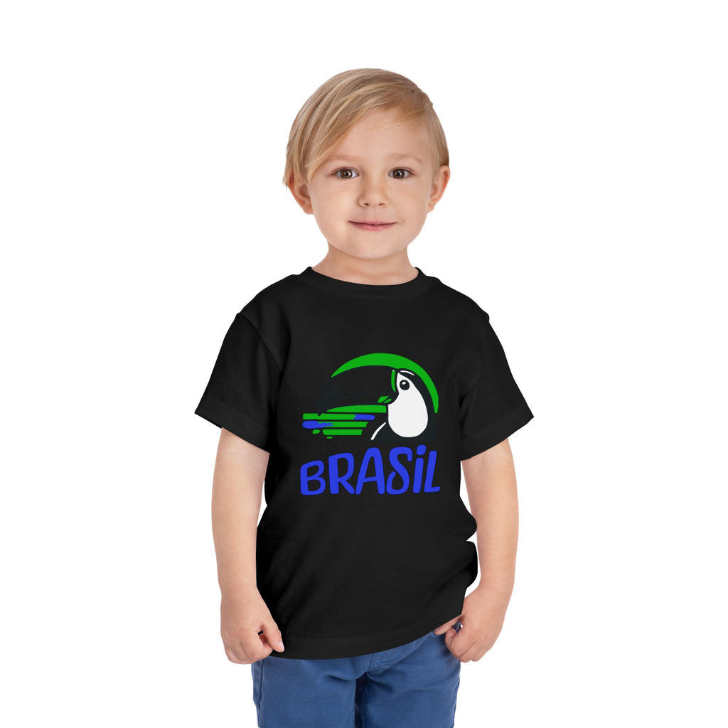 Brazilian-American Crianças T-Shirt - Toucan Design on Amarelo - Celebrate Brazilian Roots Toddler Short Sleeve Tee