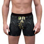 Black boxer briefs with gold 'Brazil' text and leaf pattern on a white background