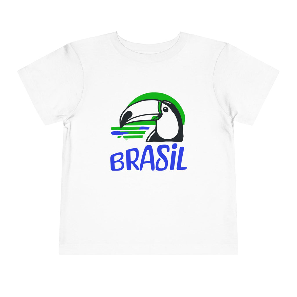 Brazilian-American Crianças T-Shirt - Toucan Design on Amarelo - Celebrate Brazilian Roots Toddler Short Sleeve Tee