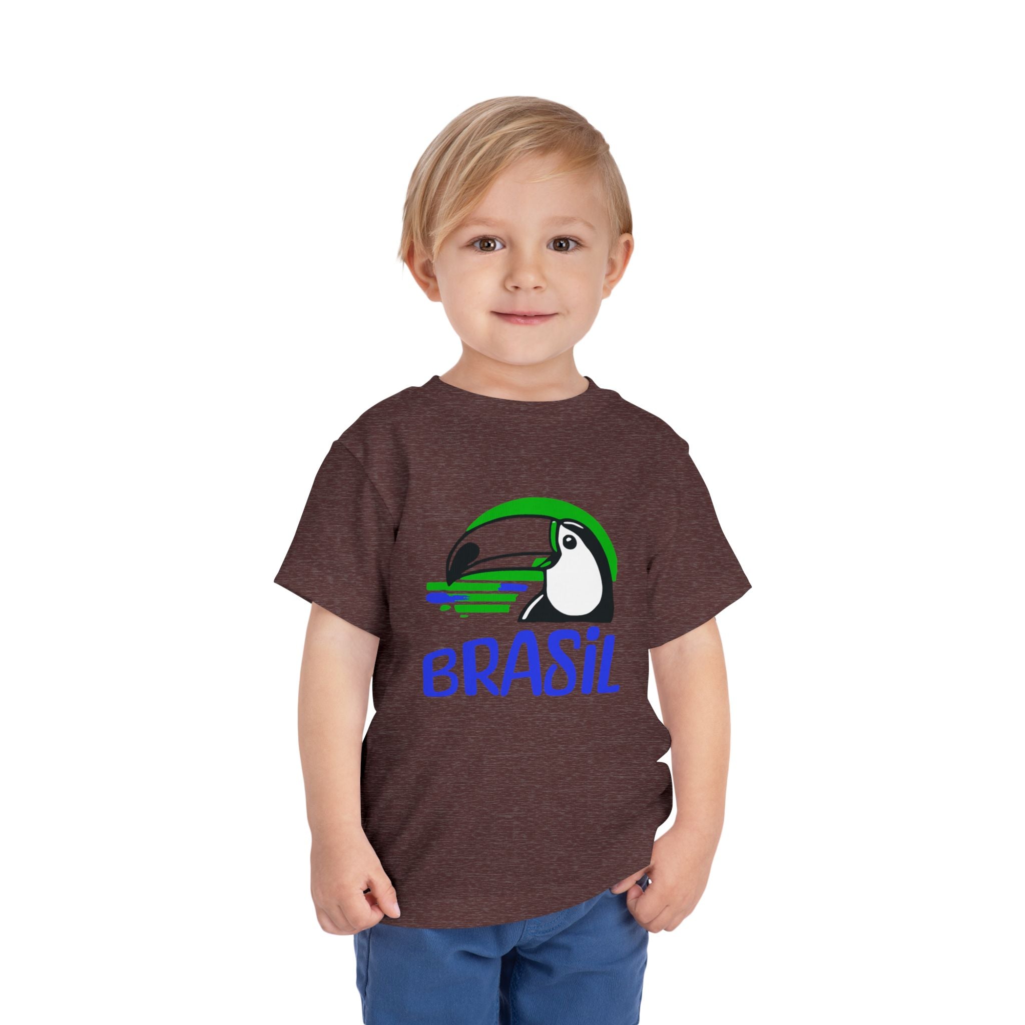 Brazilian-American Crianças T-Shirt - Toucan Design on Amarelo - Celebrate Brazilian Roots Toddler Short Sleeve Tee