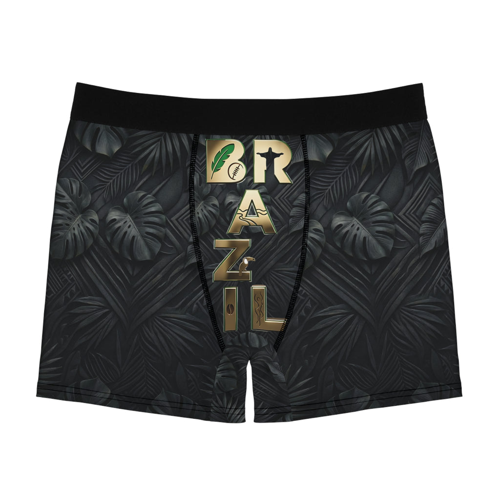 Brazil Tropical Leaf Boxer Briefs | Bold BRAZIL Back Graphic, Vertical Front Accent