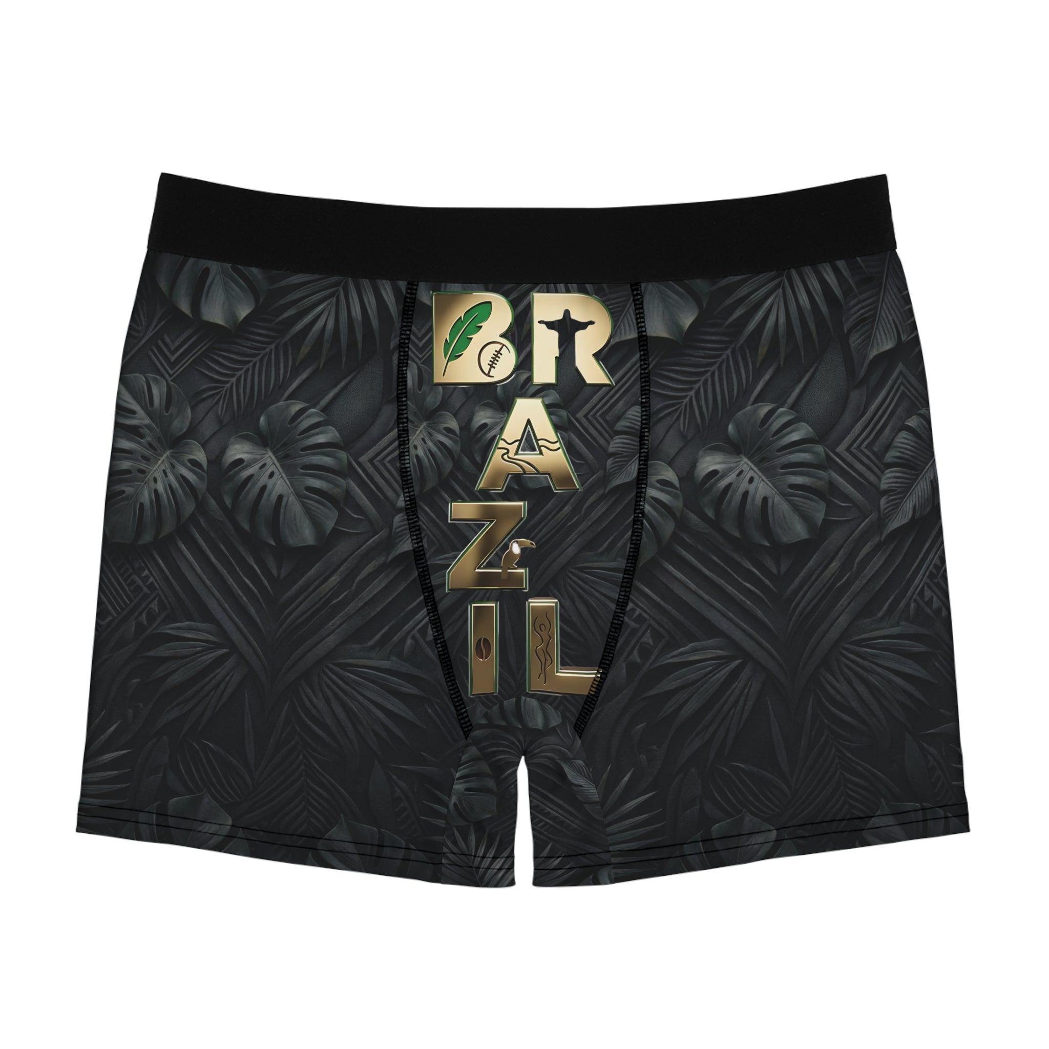 Brazil Tropical Leaf Boxer Briefs | Bold BRAZIL Back Graphic, Vertical Front Accent