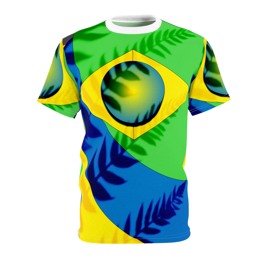 Brazil Flag Abstract Tee, Unisex T-Shirt for Carnival & Soccer Games, Green Yellow Blue, Brazilian Culture Shirt, Tropical Vacation Clothing