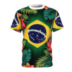 Brazil Flag Tropical Floral Unisex Cut & Sew Tee, Men Women Brazilian Culture Carnival World Cup Rio Shirt, Lightweight Breathable Vibrant