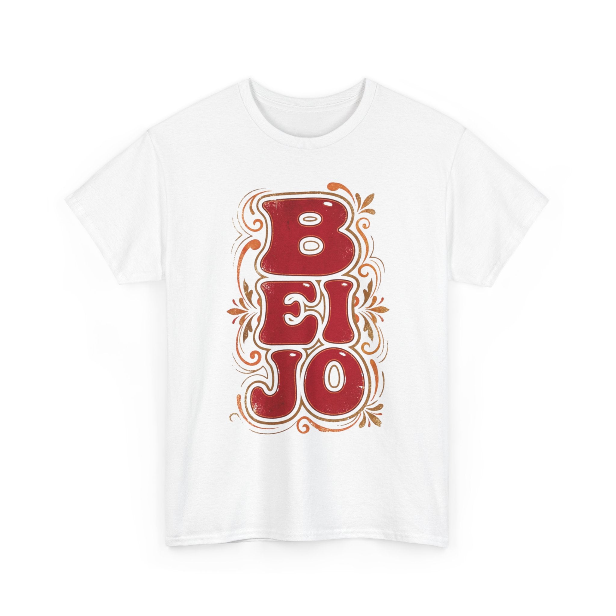 T-Shirt Retro 'BEIJO' Floral Lettering Tee (Portuguese Kiss Design)