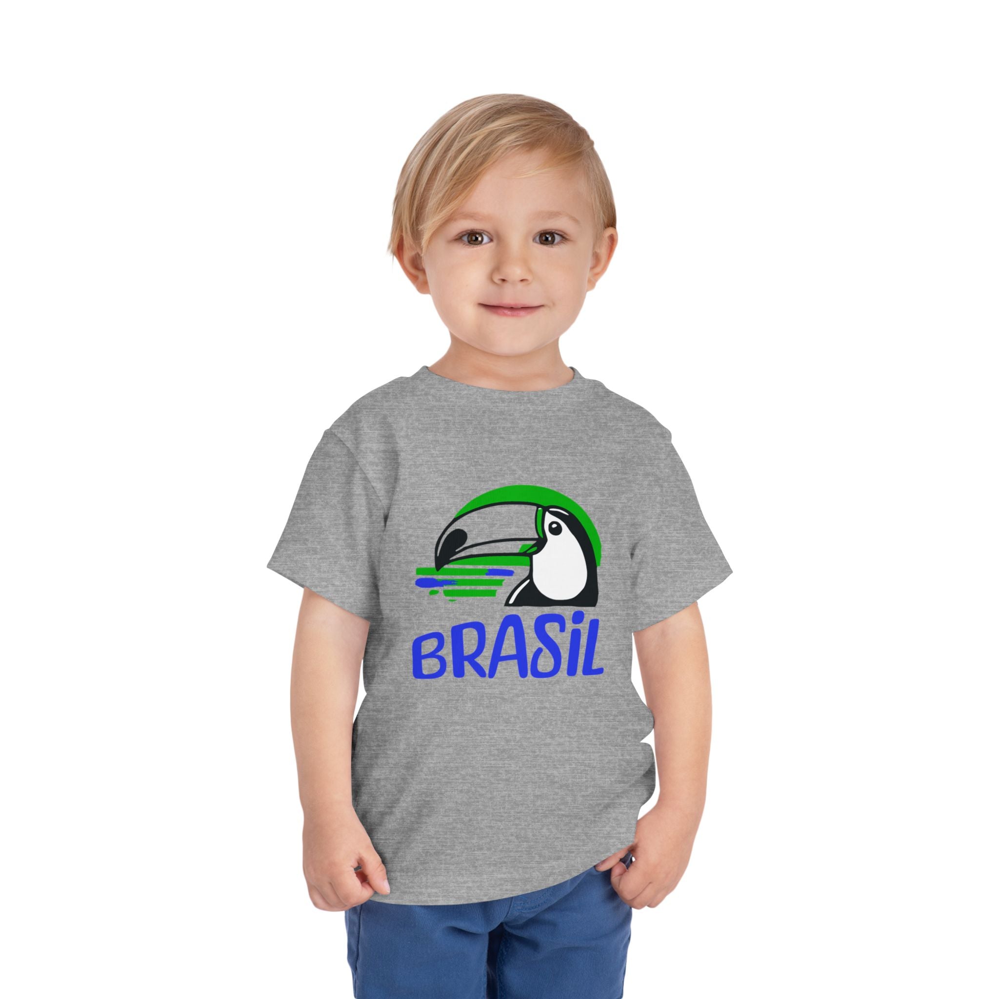 Brazilian-American Crianças T-Shirt - Toucan Design on Amarelo - Celebrate Brazilian Roots Toddler Short Sleeve Tee