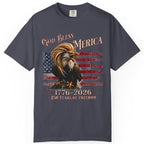 Gray t-shirt with an eagle and American flag design on a white background