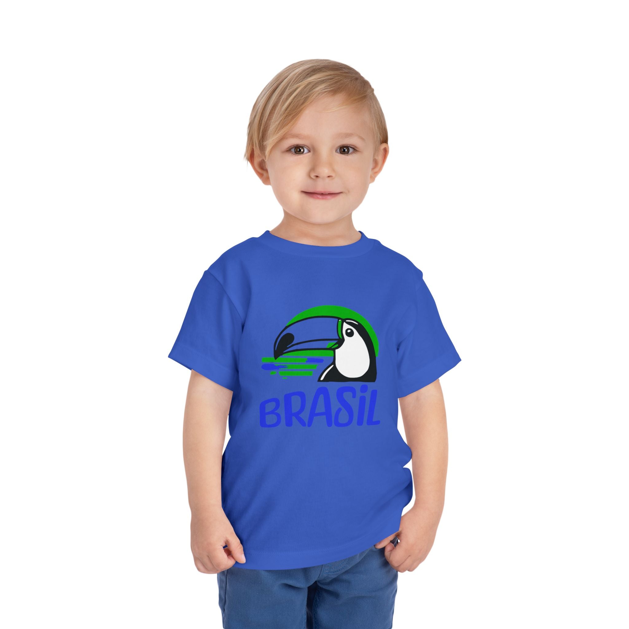 Brazilian-American Crianças T-Shirt - Toucan Design on Amarelo - Celebrate Brazilian Roots Toddler Short Sleeve Tee