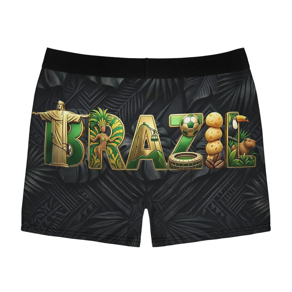Brazil Tropical Leaf Boxer Briefs | Bold BRAZIL Back Graphic, Vertical Front Accent