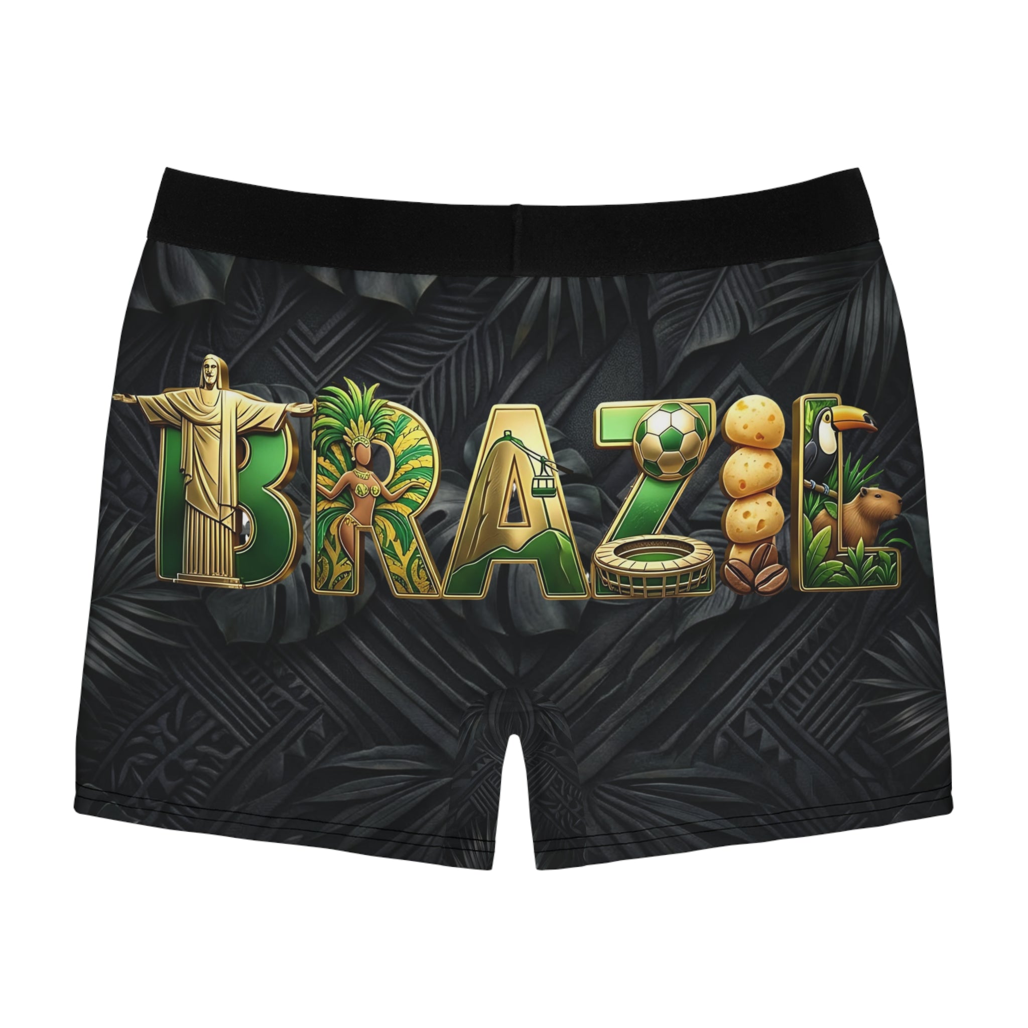 Brazil Tropical Leaf Boxer Briefs | Bold BRAZIL Back Graphic, Vertical Front Accent